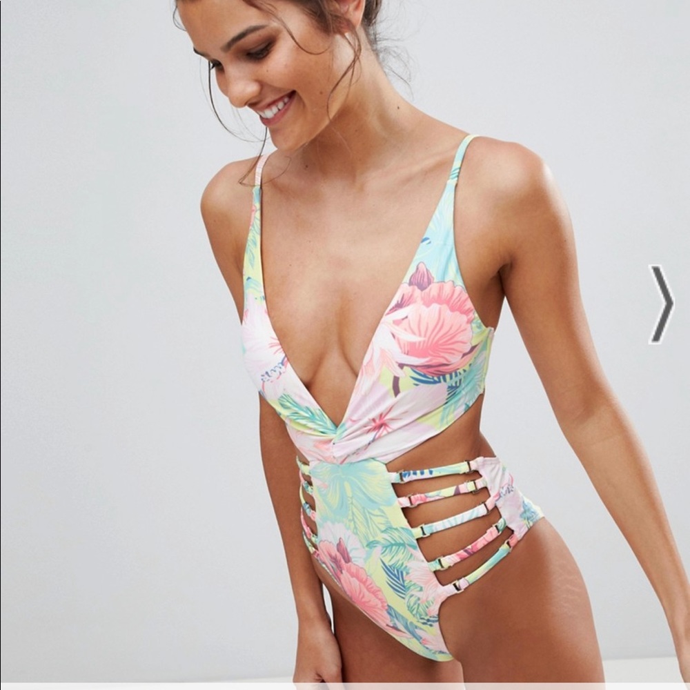 River Island floral one piece with twist top